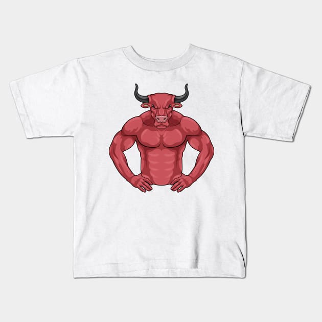 Bull as Bodybuilder extreme Kids T-Shirt by Markus Schnabel